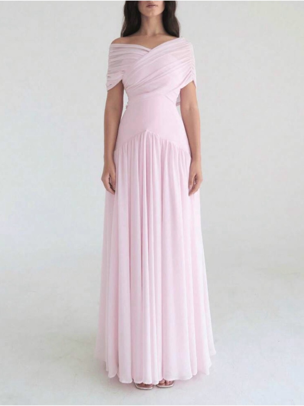 Elegant Off-Shoulder Blush Pink Maxi Dress